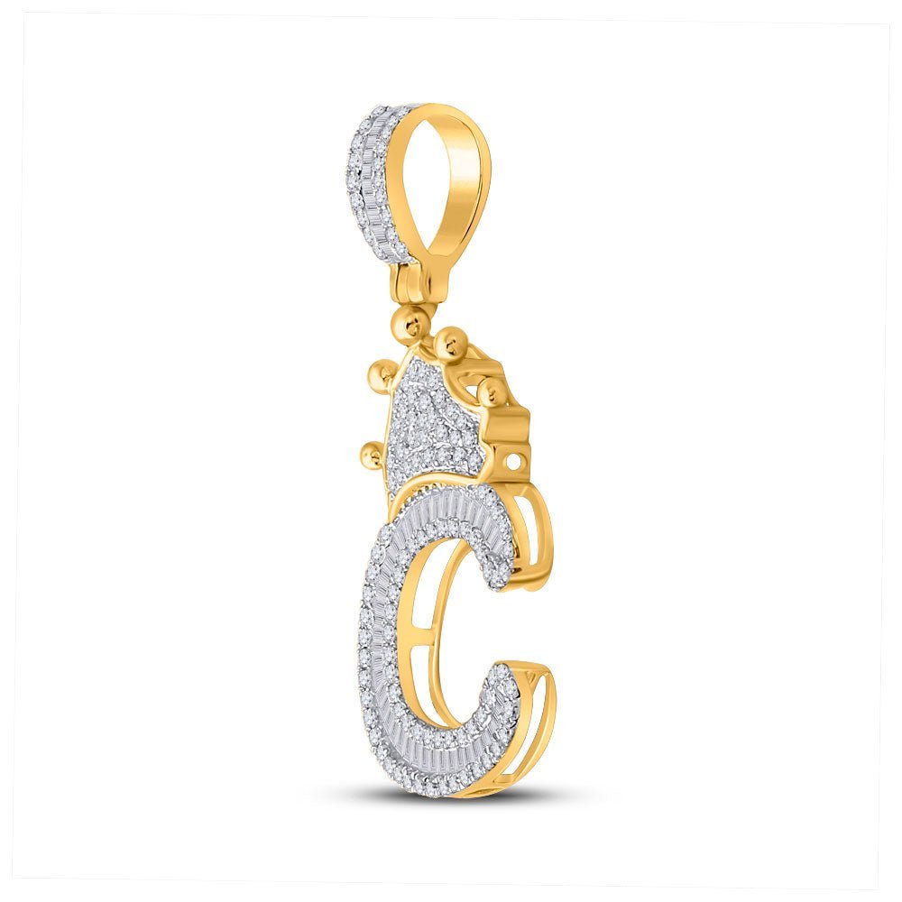 10kt Yellow Gold Men's Baguette Diamond Crown C Letter Charm Pendant - 5/8 Cttw | Splendid Jewellery - Splendid Jewellery