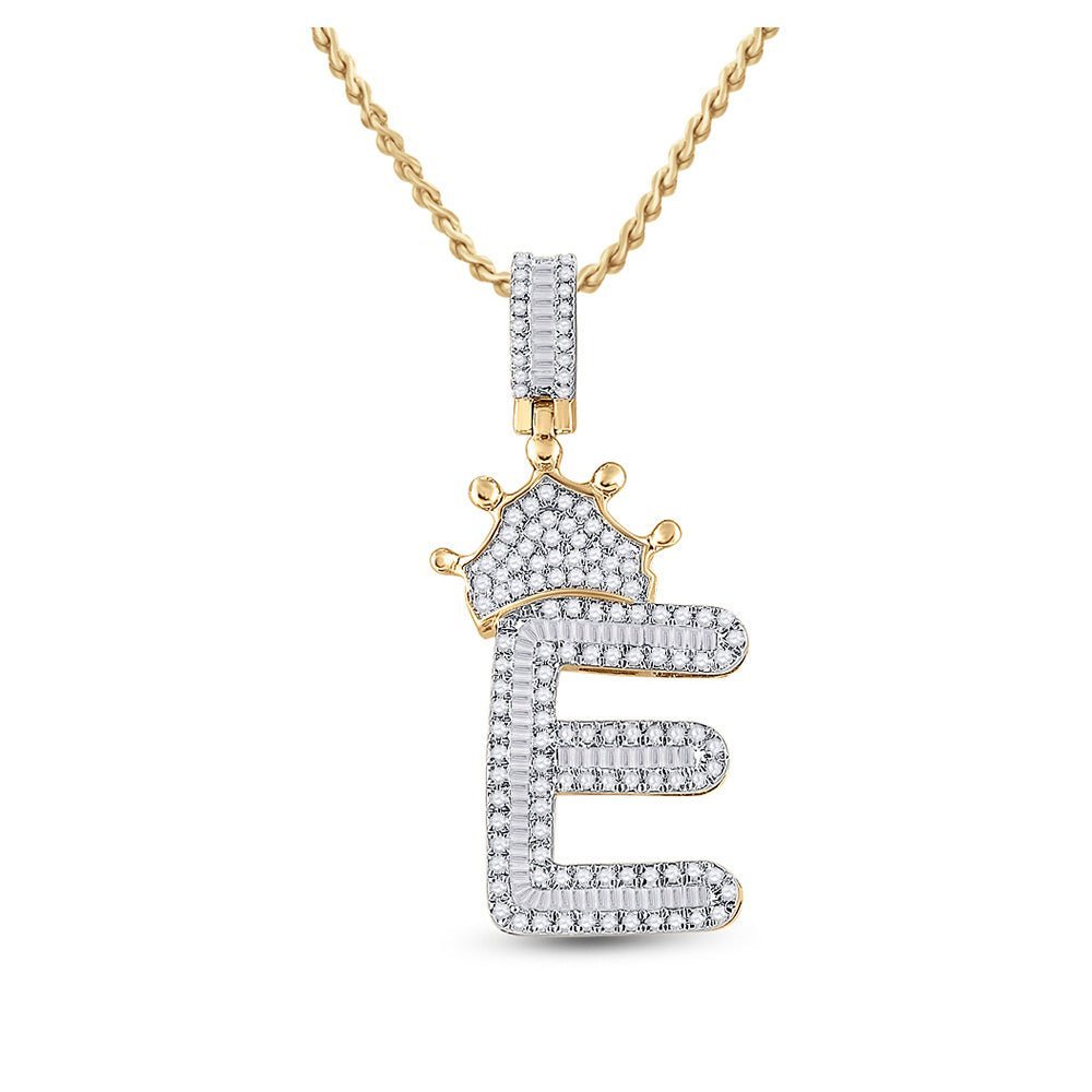 10kt Yellow Gold Men's Baguette Diamond Crown E Letter Charm Pendant - 3/4 Cttw | Splendid Jewellery - Splendid Jewellery