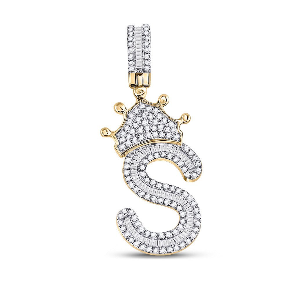 10kt Yellow Gold Men's Baguette Diamond Crown S Letter Charm Pendant - 3/4 Cttw | Splendid Jewellery - Splendid Jewellery
