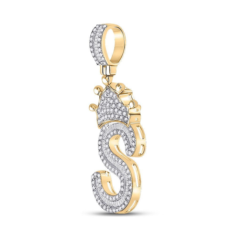 10kt Yellow Gold Men's Baguette Diamond Crown S Letter Charm Pendant - 3/4 Cttw | Splendid Jewellery - Splendid Jewellery