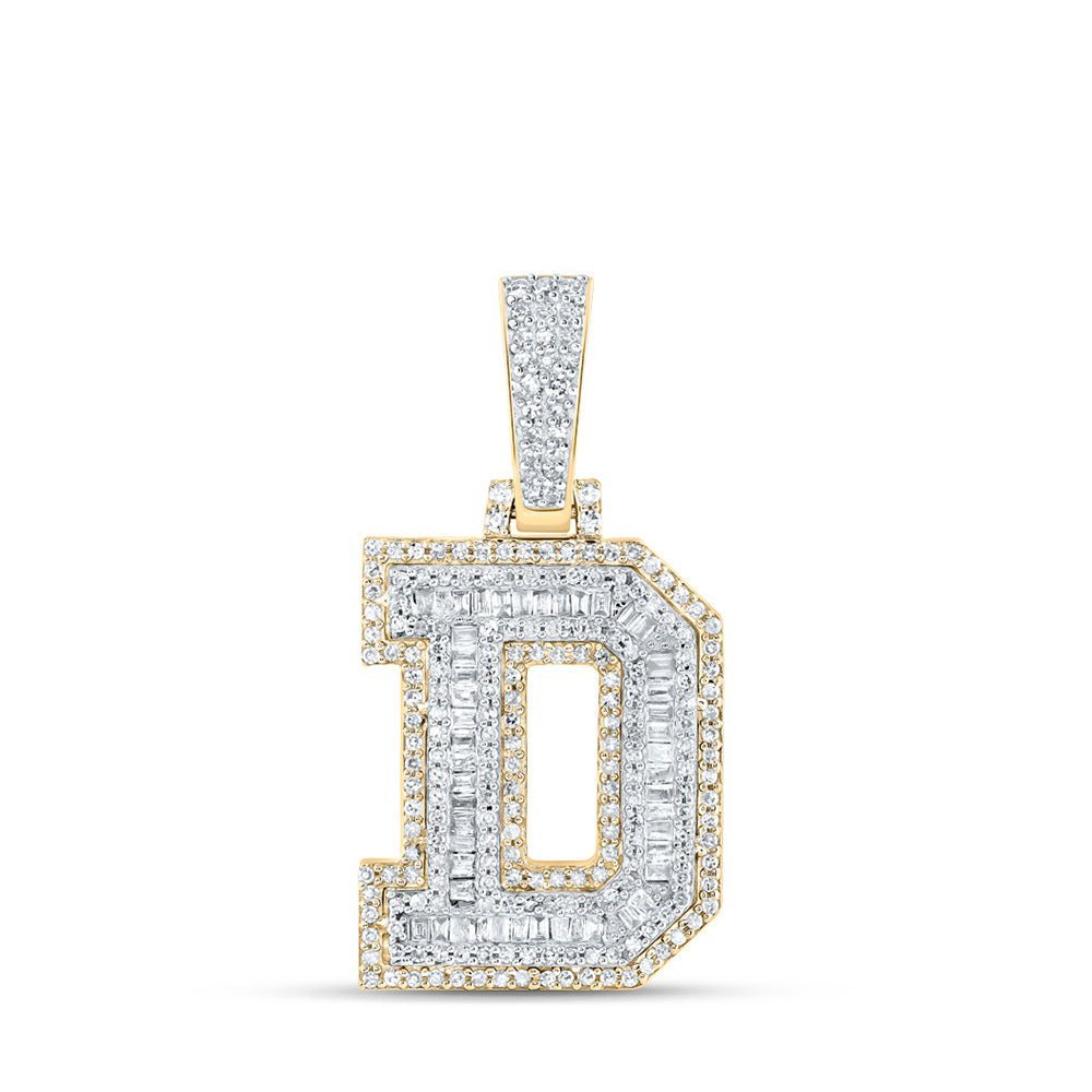 10kt Yellow Gold Men's Baguette Diamond D Initial Charm Pendant - 5/8 Cttw - Splendid Jewellery
