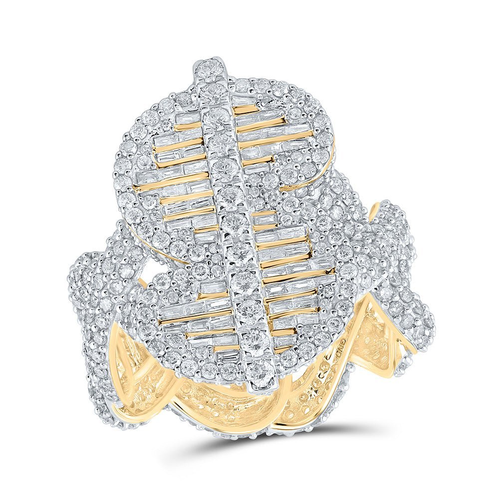 10kt Yellow Gold Men's Baguette Diamond Dollar Sign Fashion Ring - 4 - 5/8 Cttw | Splendid Jewellery - Splendid Jewellery