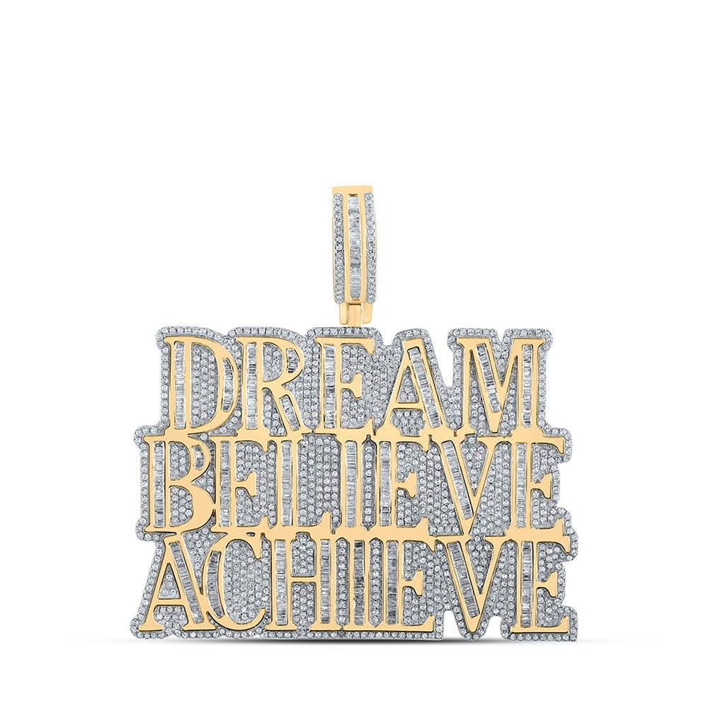10kt Yellow Gold Men's Baguette Diamond Dream Believe Achieve Charm Pendant - 4 - 1/2 Cttw | Splendid Jewellery - Splendid Jewellery