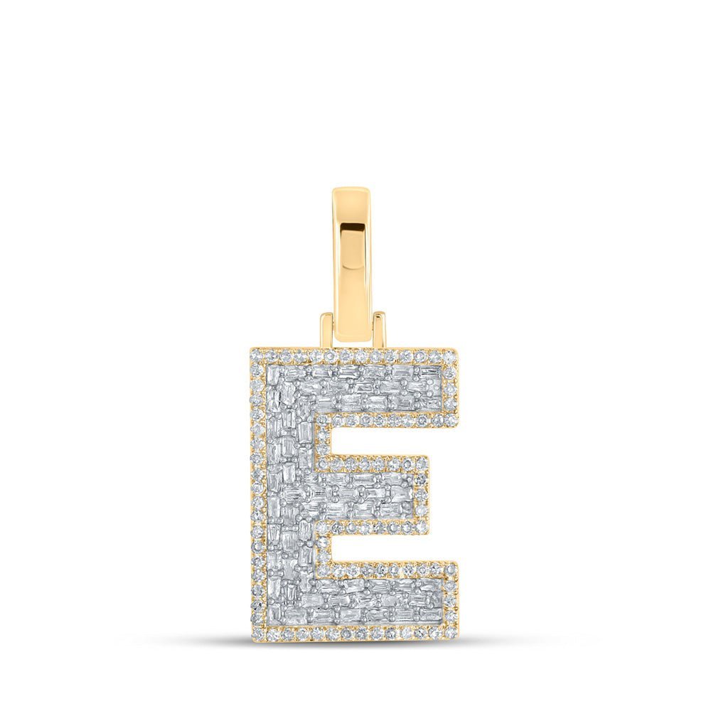 10kt Yellow Gold Men's Baguette Diamond E Initial Letter Charm Pendant - 3/4 Cttw - Splendid Jewellery