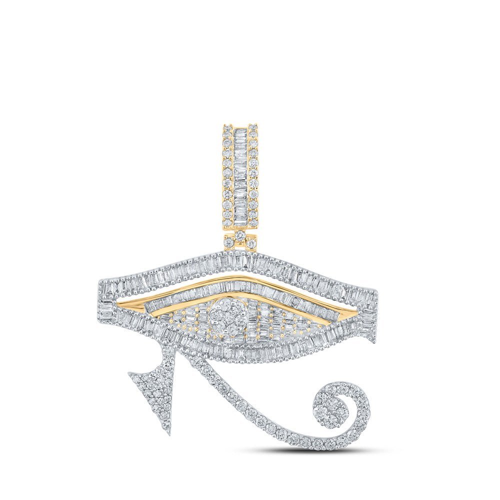 10kt Yellow Gold Mens Baguette Diamond Eye of Horus Charm Pendant - 3 Cttw - Splendid Jewellery