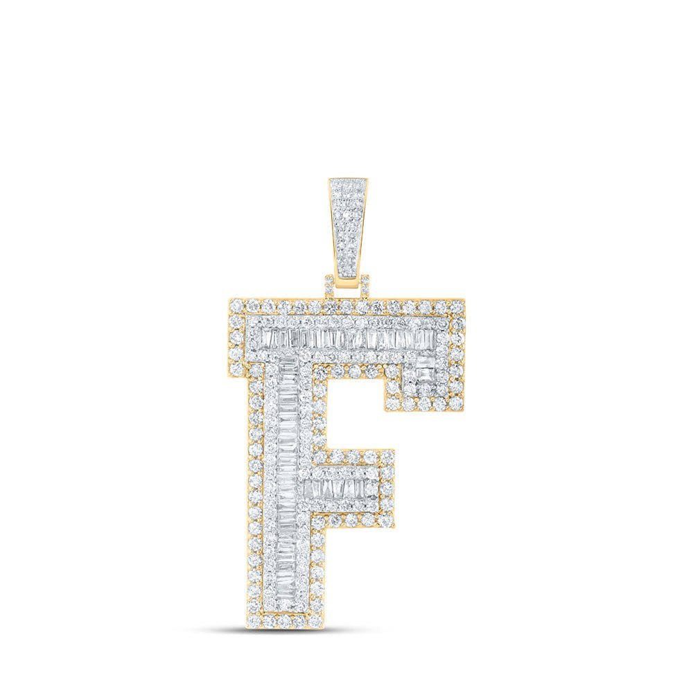 10kt Yellow Gold Mens Baguette Diamond F Initial Letter Charm Pendant - 4 - 5/8 Cttw - Splendid Jewellery