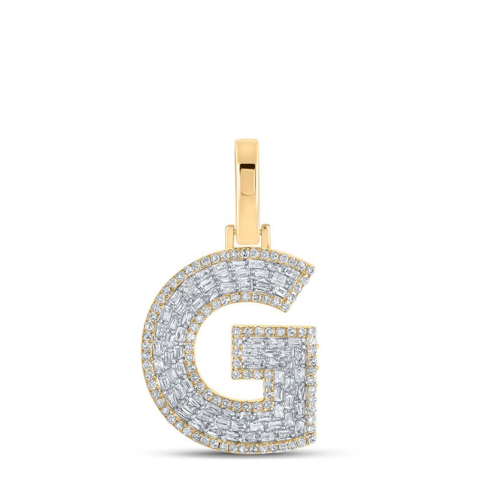 10kt Yellow Gold Mens Baguette Diamond G Initial Letter Charm Pendant 1/2 Cttw - Splendid Jewellery
