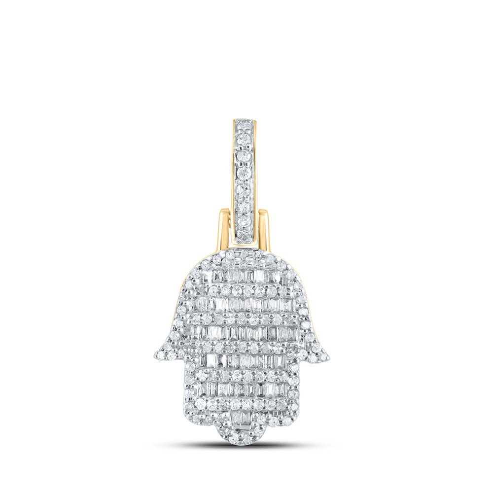 10kt Yellow Gold Men's Baguette Diamond Hamsa Charm Pendant - A Dazzling Statement of Style and Spirituality - Splendid Jewellery