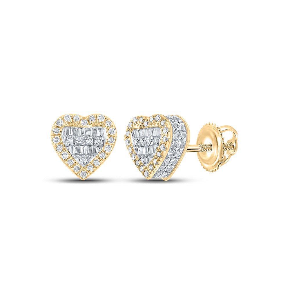 10kt Yellow Gold Men's Baguette Diamond Heart Earrings - Stunning Symbol of Love and Style - Splendid Jewellery