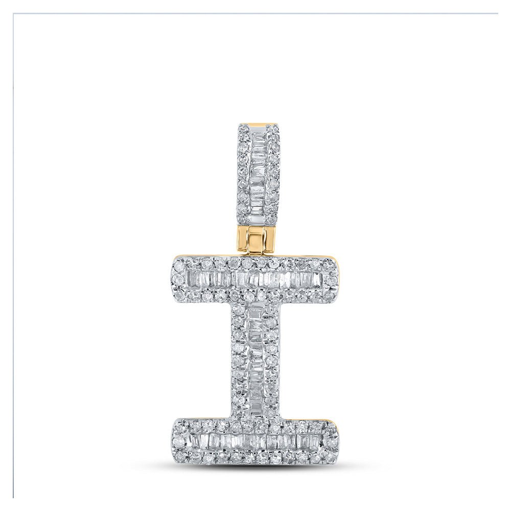 10kt Yellow Gold Men's Baguette Diamond I Initial Letter Pendant - 3/8 Cttw - Splendid Jewellery