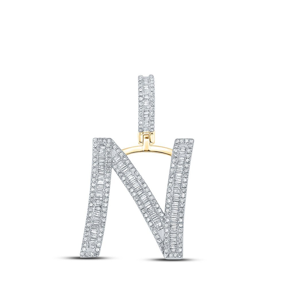 10kt Yellow Gold Men's Baguette Diamond Initial N Letter Charm Pendant - 7/8 Cttw - Splendid Jewellery