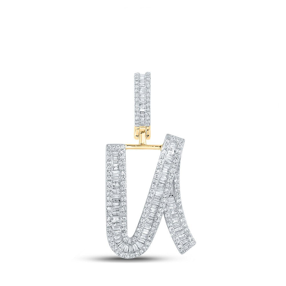 10kt Yellow Gold Men's Baguette Diamond Initial U Letter Charm Pendant - 7/8 Cttw - Splendid Jewellery