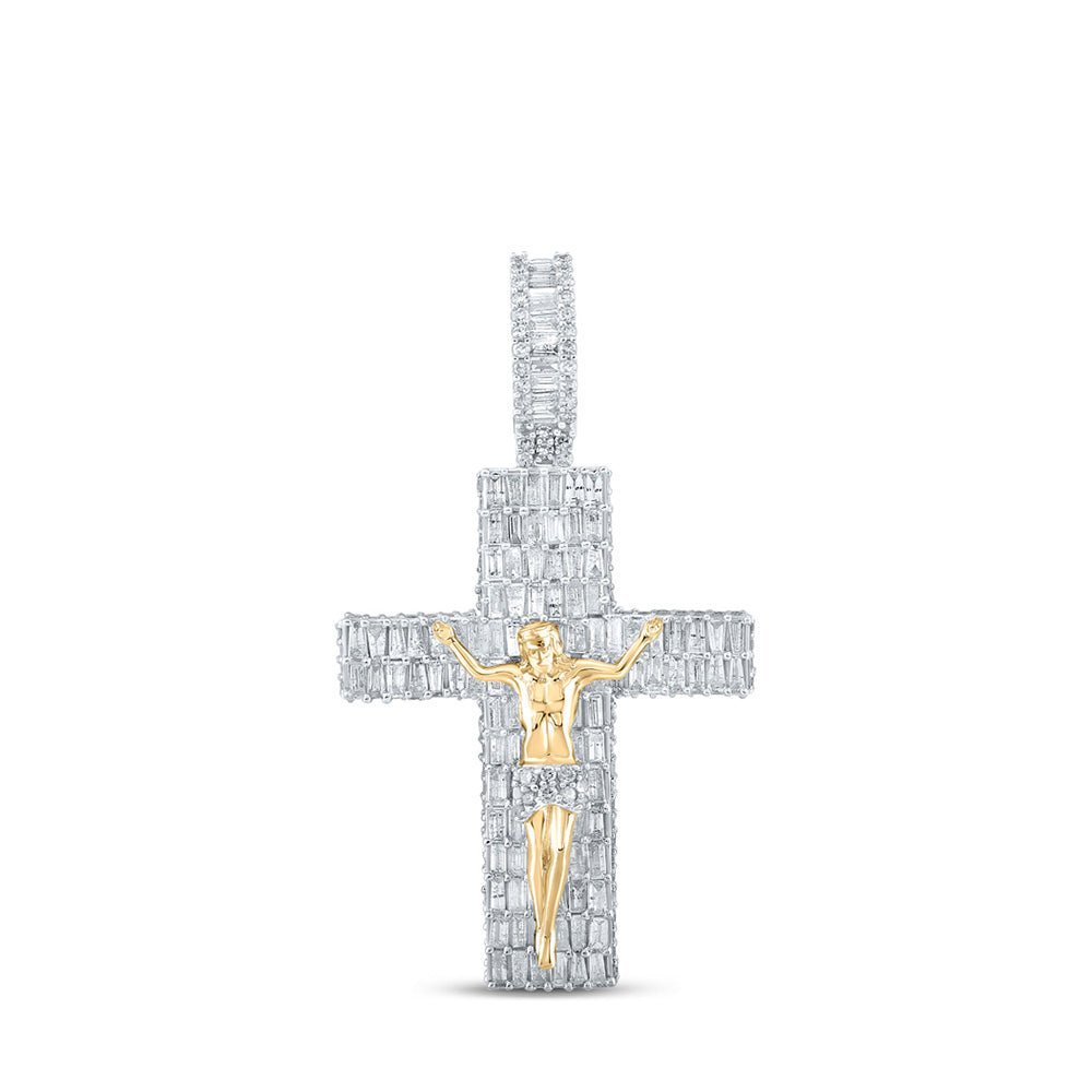 10kt Yellow Gold Men's Baguette Diamond Jesus Cross Charm Pendant - 3 - 7/8 Cttw | Splendid Jewellery - Splendid Jewellery