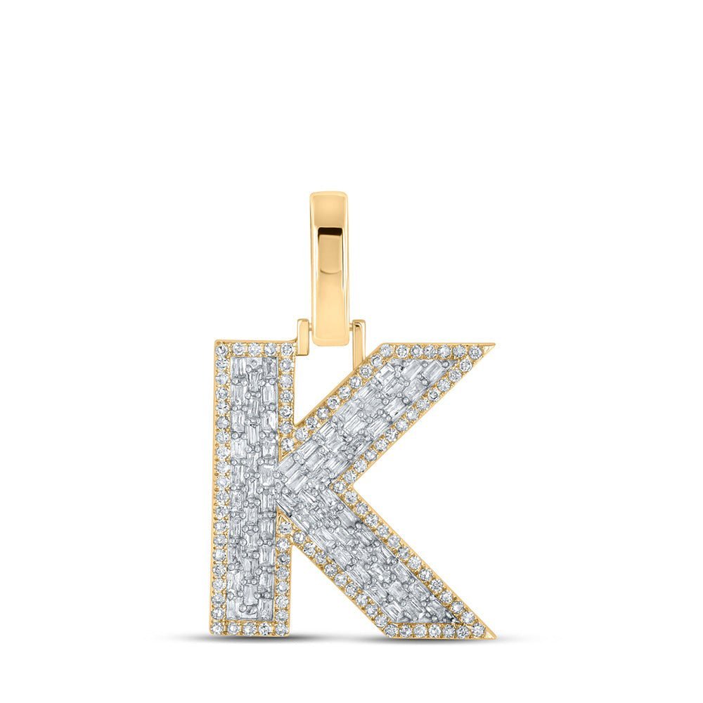 10kt Yellow Gold Men's Baguette Diamond K Initial Letter Charm Pendant - 1/2 Cttw - Splendid Jewellery