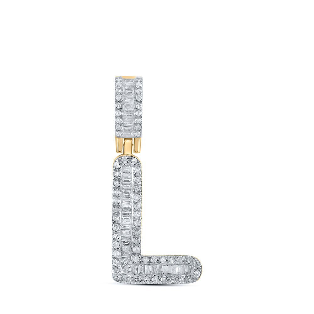 10kt Yellow Gold Men's Baguette Diamond L Initial Pendant - 1/3 Cttw - Splendid Jewellery