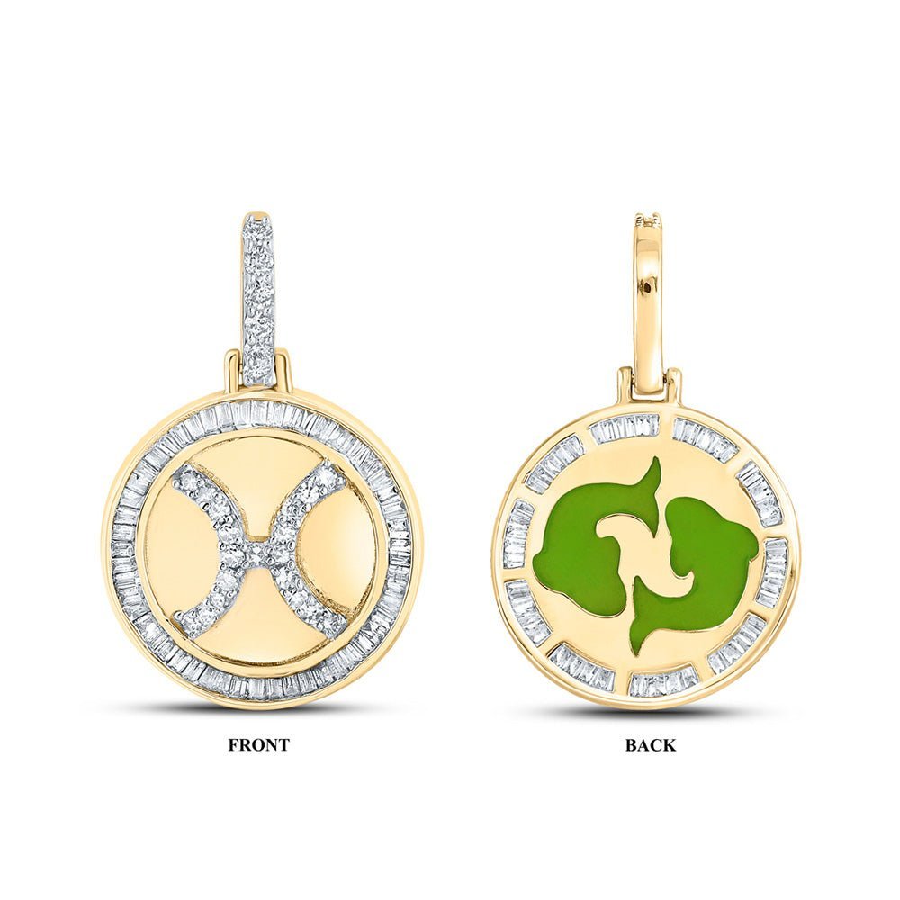 10kt Yellow Gold Men's Baguette Diamond Pisces Charm Pendant - 5/8 Cttw - Splendid Jewellery