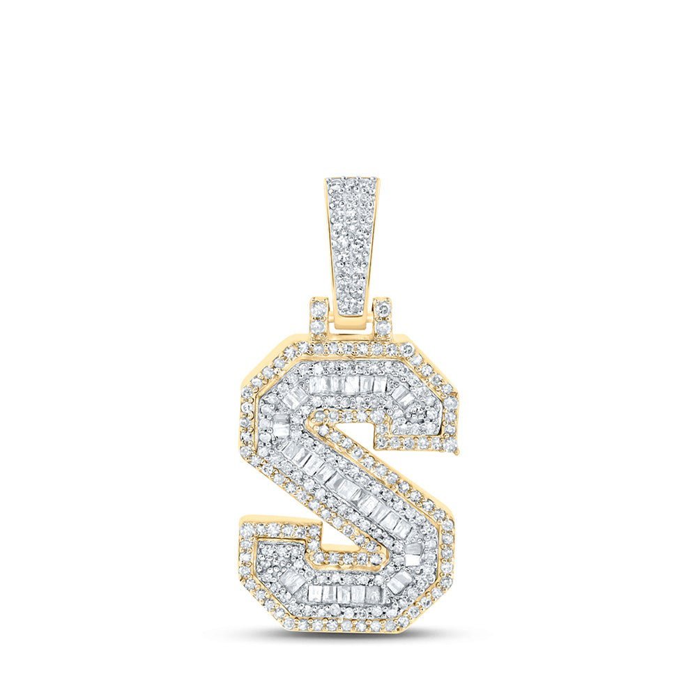 10kt Yellow Gold Men's Baguette Diamond S Initial Letter Charm Pendant - 1/2 Cttw - Splendid Jewellery