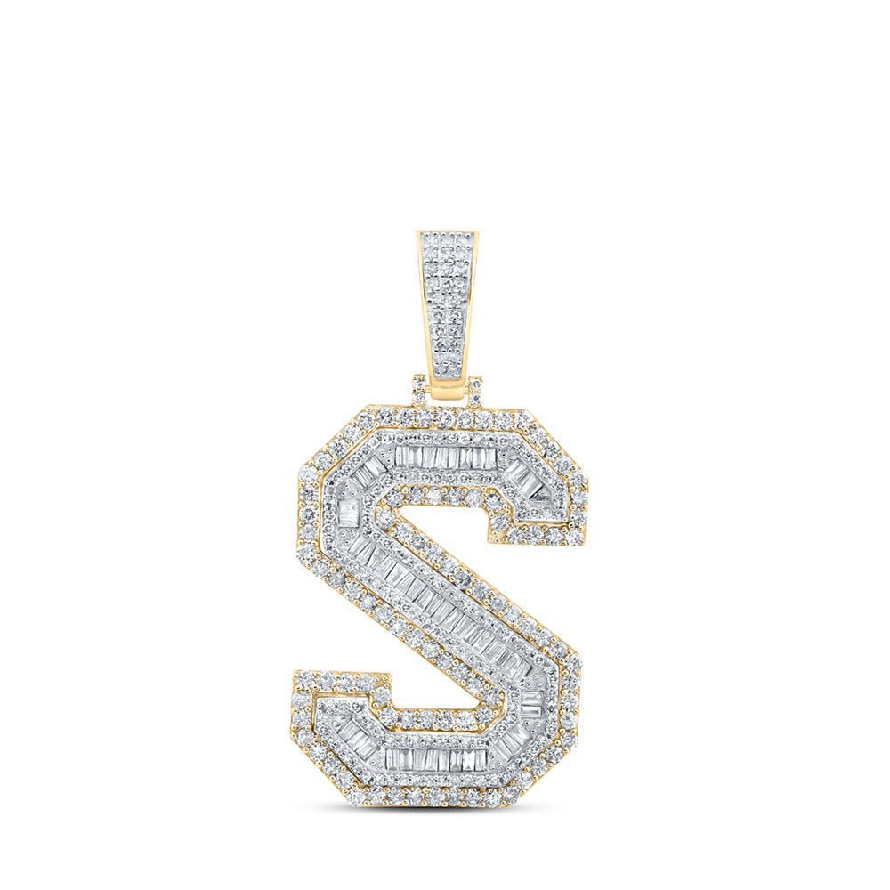 10kt Yellow Gold Men's Baguette Diamond S Initial Letter Charm Pendant - 2 - 3/4 Cttw - Splendid Jewellery