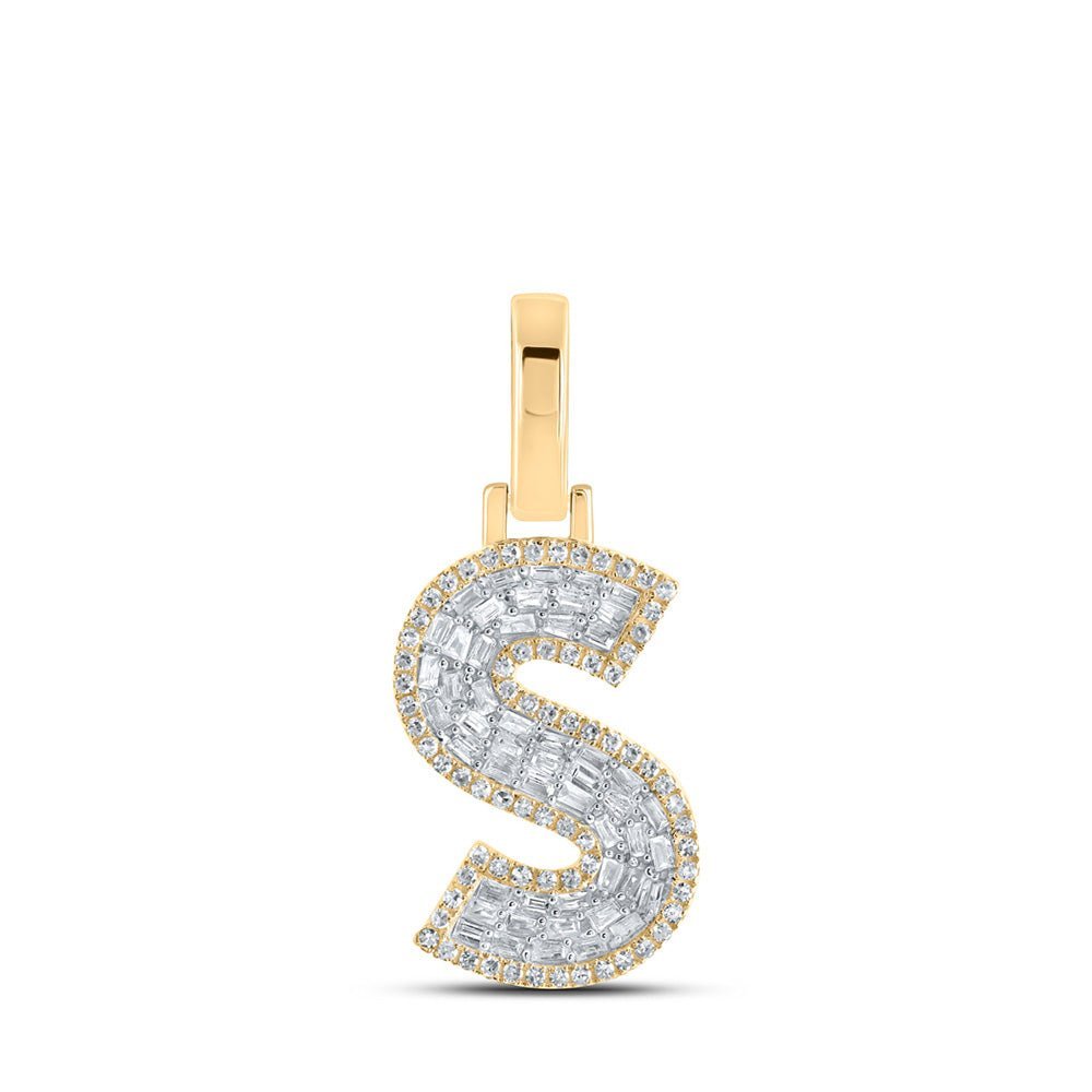 10kt Yellow Gold Men's Baguette Diamond S Initial Letter Charm Pendant - 3/8 Cttw - Splendid Jewellery