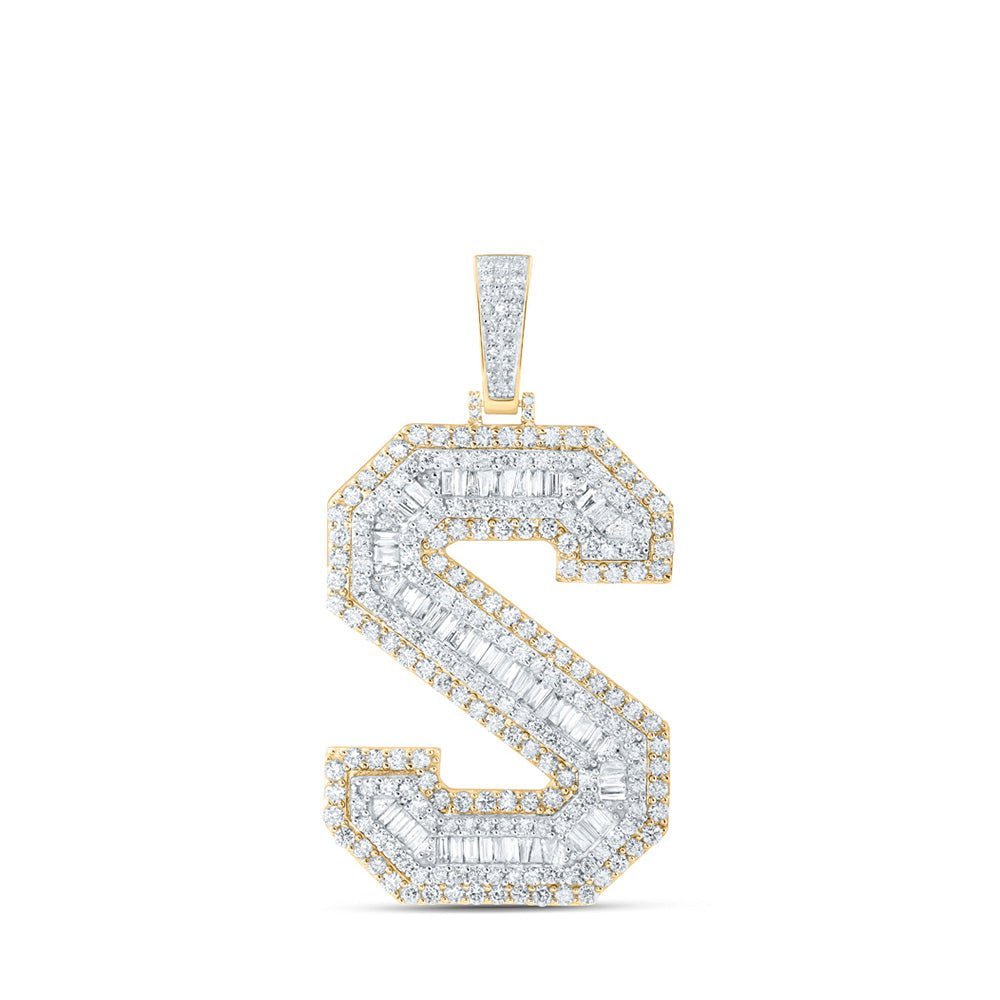 10kt Yellow Gold Mens Baguette Diamond S Initial Letter Charm Pendant 5 - 5/8 Cttw - Splendid Jewellery