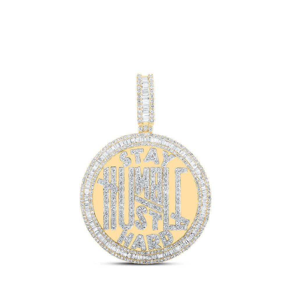 10kt Yellow Gold Men's Baguette Diamond "Stay Humble Hustle Hard" Charm Pendant - 3 - 3/4 Cttw - Splendid Jewellery