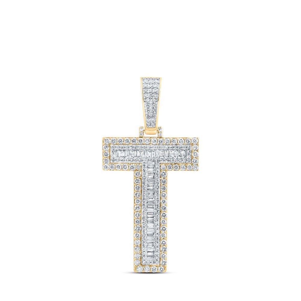 10kt Yellow Gold Men's Baguette Diamond T Initial Letter Charm Pendant - 2 Cttw | Splendid Jewellery - Splendid Jewellery