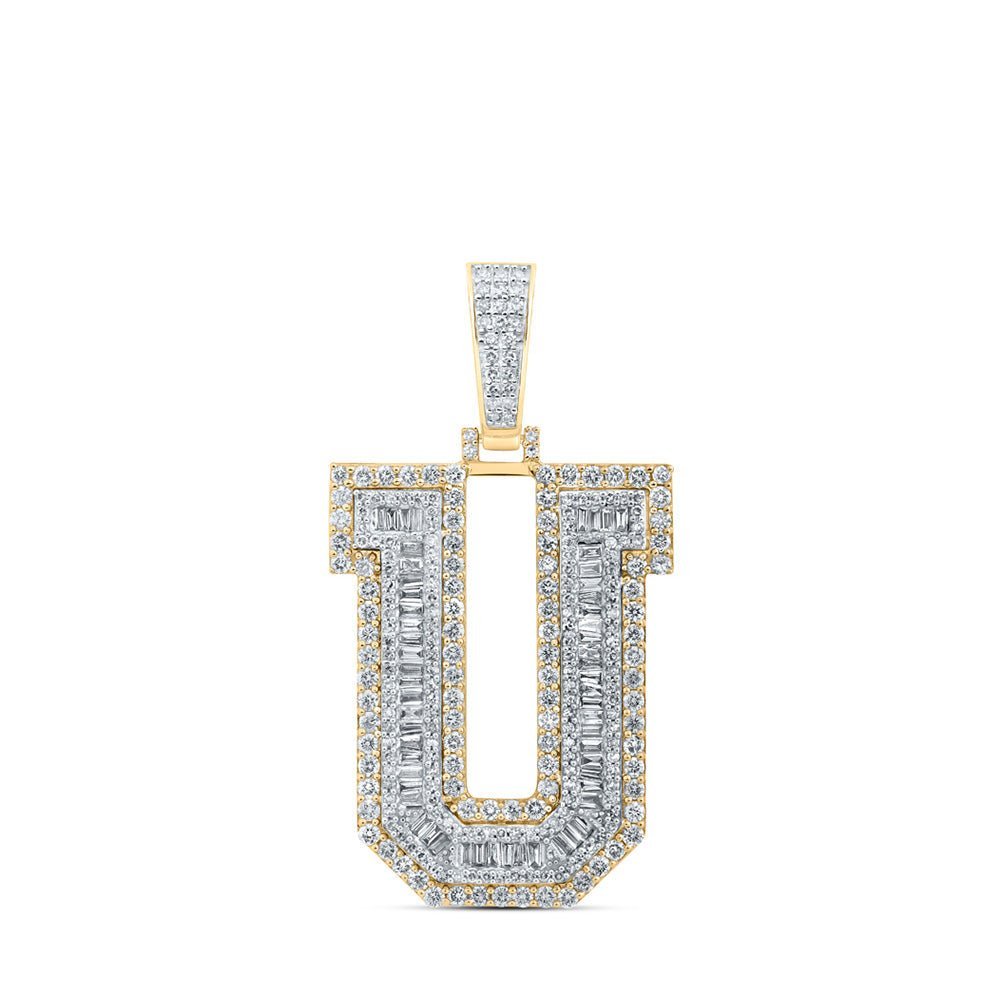 10kt Yellow Gold Men's Baguette Diamond U Initial Charm Pendant - 3 Cttw - Splendid Jewellery
