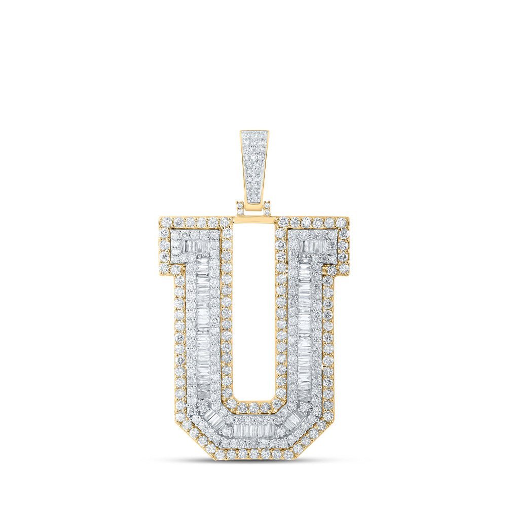10kt Yellow Gold Mens Baguette Diamond U Initial Charm Pendant - Captivating Splendor - Splendid Jewellery