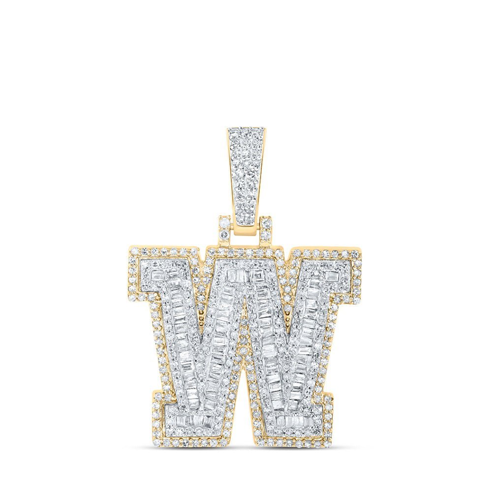 10kt Yellow Gold Men's Baguette Diamond W Initial Letter Charm Pendant - 1 Cttw | Splendid Jewellery - Splendid Jewellery