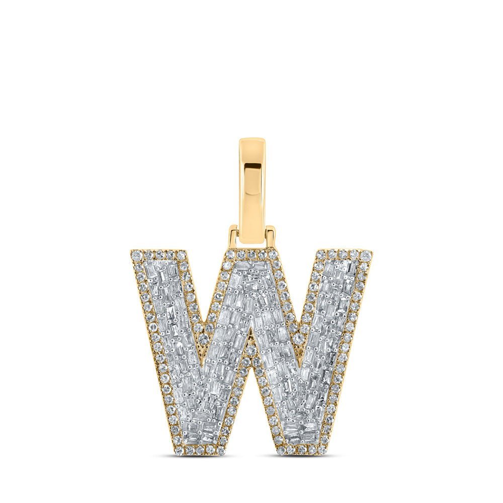 10kt Yellow Gold Men's Baguette Diamond W Initial Letter Charm Pendant - 3/4 Cttw | Splendid Jewellery - Splendid Jewellery