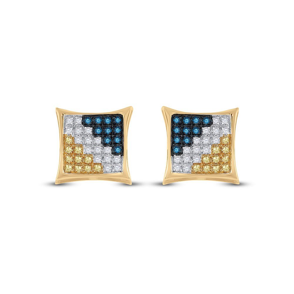 10kt Yellow Gold Men's Blue Diamond Square Kite Cluster Earrings - Captivating Brilliance - Splendid Jewellery