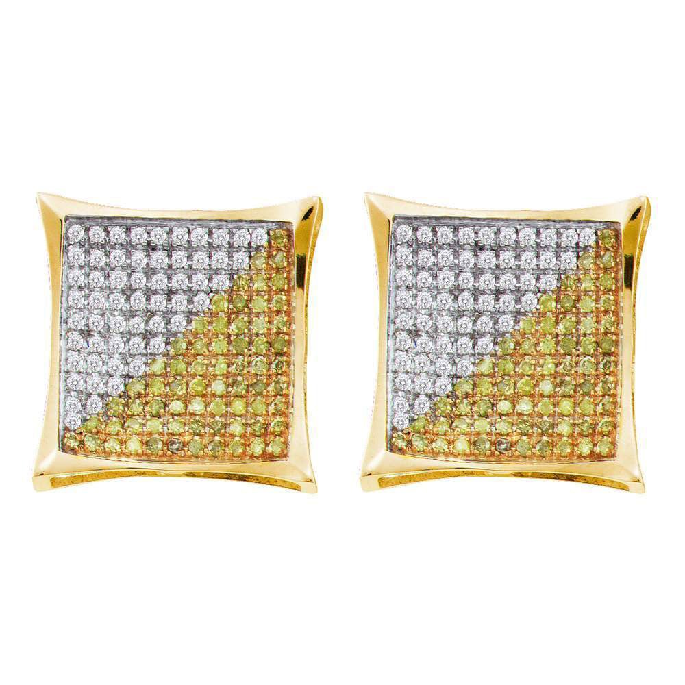 10kt Yellow Gold Men's Color Enhanced Diamond Square Kite Cluster Earrings 1/6 Cttw - Splendid Jewellery