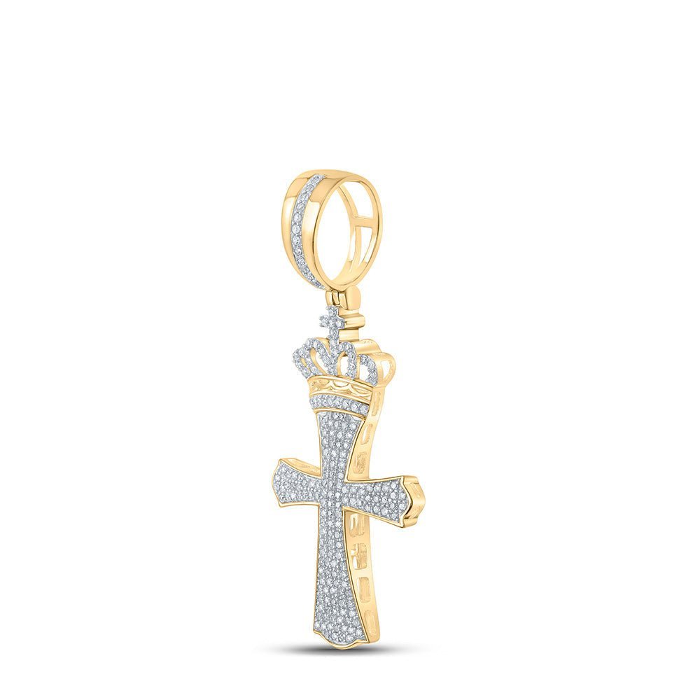 10kt Yellow Gold Men's Crown King Cross Diamond Charm Pendant - 1/2 Cttw - Splendid Jewellery