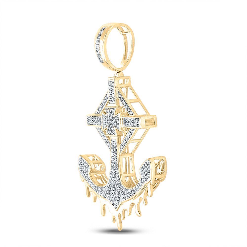 10kt Yellow Gold Men's Diamond Anchor Cross Charm Pendant - 1/2 Cttw - Splendid Jewellery