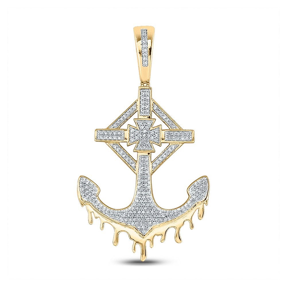 10kt Yellow Gold Men's Diamond Anchor Cross Charm Pendant - 1/2 Cttw - Splendid Jewellery