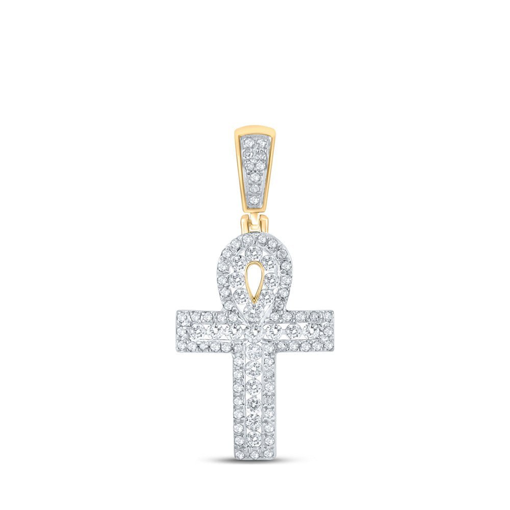 10kt Yellow Gold Men's Diamond Ankh Cross Charm Pendant - 1/2 Cttw - Splendid Jewellery