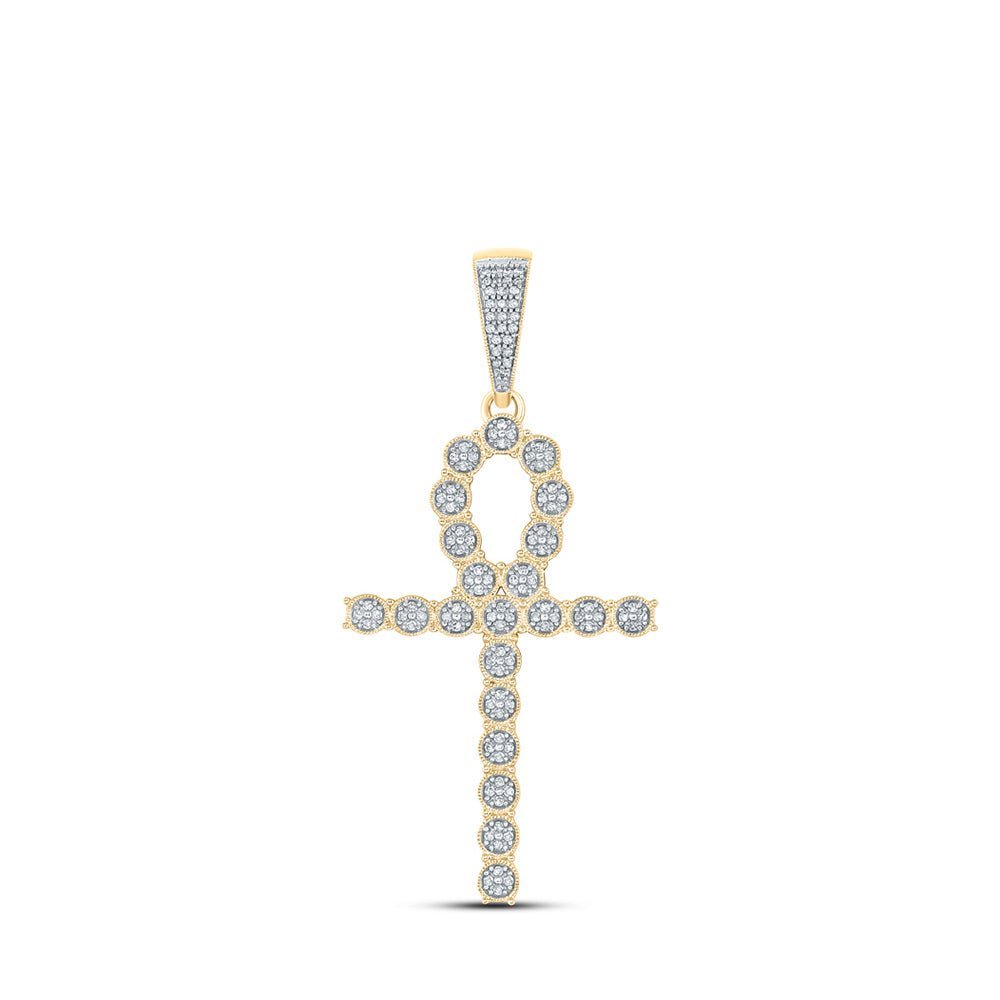 10kt Yellow Gold Men's Diamond Ankh Cross Charm Pendant - 1/3 Cttw, Splendid Jewellery - Splendid Jewellery