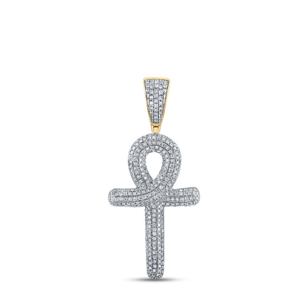 10kt Yellow Gold Men's Diamond Ankh Cross Charm Pendant - 3/4 Cttw | Splendid Jewellery - Splendid Jewellery
