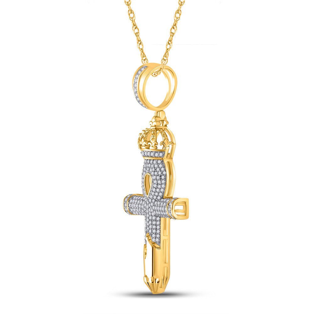 10kt Yellow Gold Men's Diamond Ankh Nail Cross Pendant - Captivating Charm with 1/2 Ct.t.w. Diamonds - Splendid Jewellery