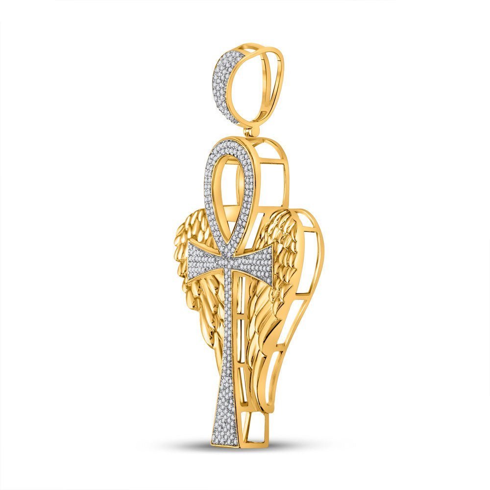 10kt Yellow Gold Men's Diamond Ankh Wings Cross Pendant - 3/4 Cttw | Splendid Jewellery - Splendid Jewellery