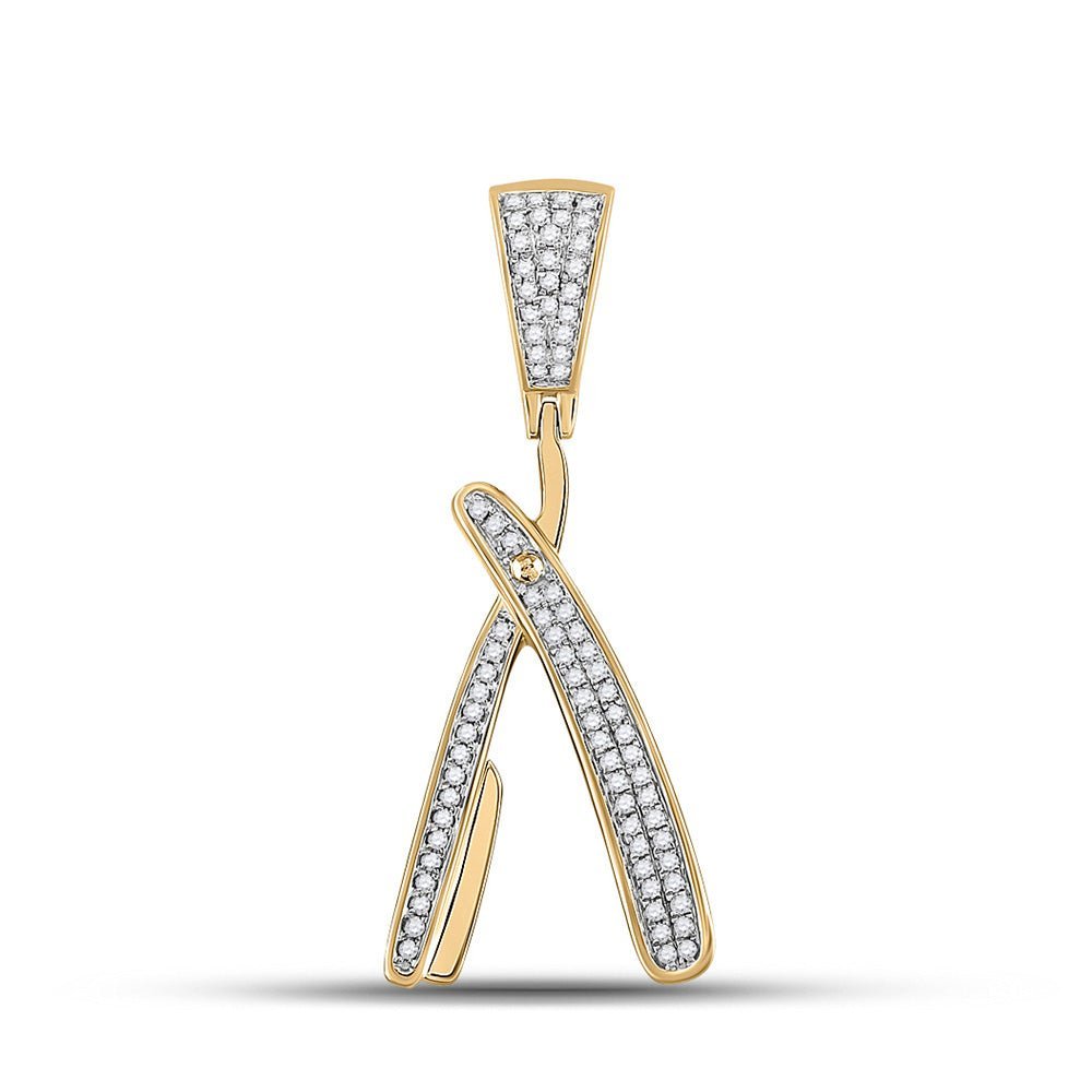 10kt Yellow Gold Men's Diamond Barber Blade Charm Pendant - 1/3 Cttw - Splendid Jewellery