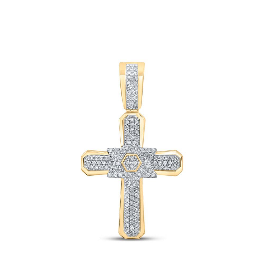 10kt Yellow Gold Men's Diamond Cross Charm Pendant - 1/3 Cttw - Splendid Jewellery