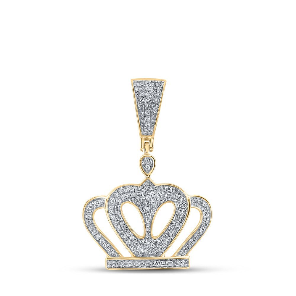 10kt Yellow Gold Men's Diamond Crown Charm Pendant - Regal Elegance in Gold and Diamonds - Splendid Jewellery