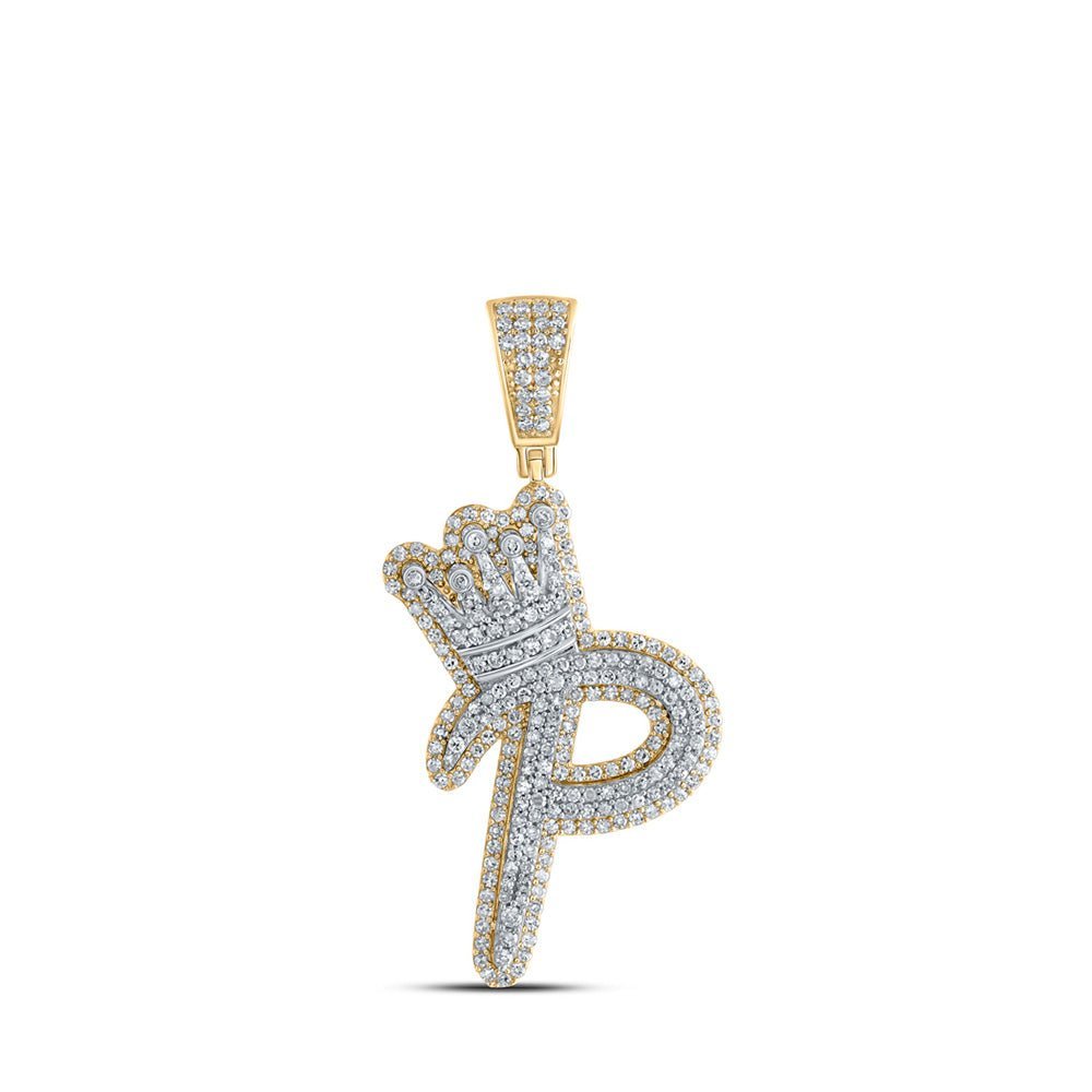 10kt Yellow Gold Men's Diamond Crown Letter Charm Pendant - 1 Cttw - Splendid Jewellery