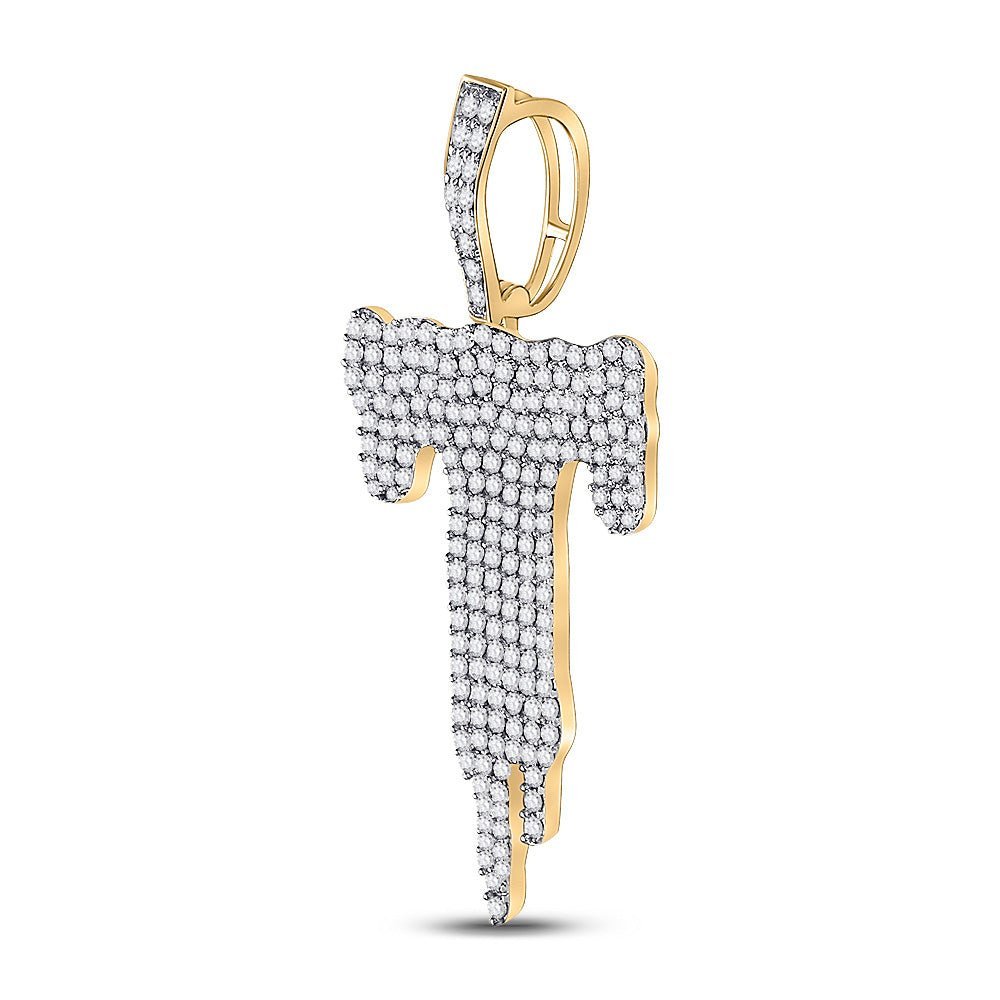 10kt Yellow Gold Men's Diamond Dripping T Letter Charm Pendant - 2 Cttw - Splendid Jewellery