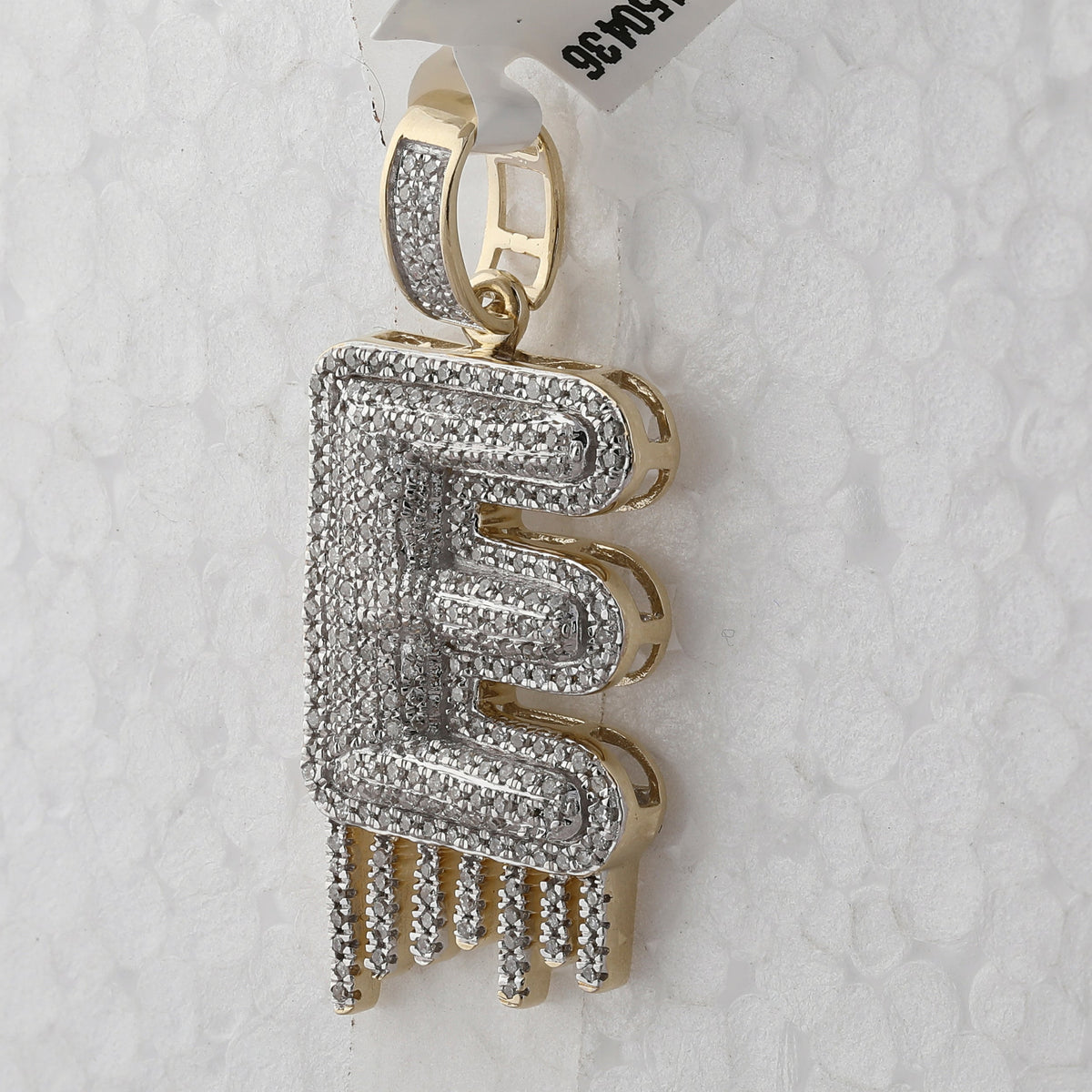 10kt Yellow Gold Men's Diamond E Drip Letter Charm Pendant - 3/4 Cttw - Splendid Jewellery