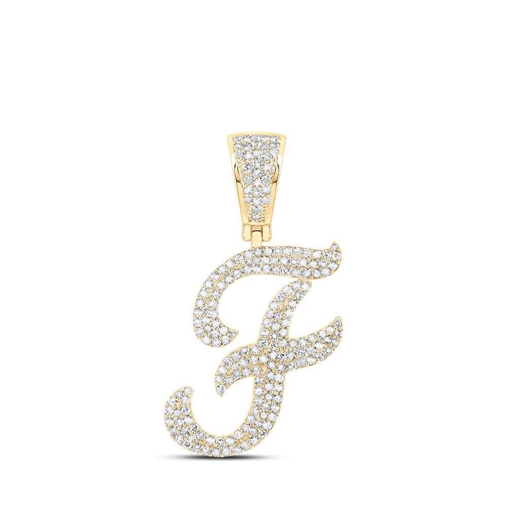 10kt Yellow Gold Men's Diamond F Initial Letter Pendant - 7/8 Cttw - Splendid Jewellery - Splendid Jewellery