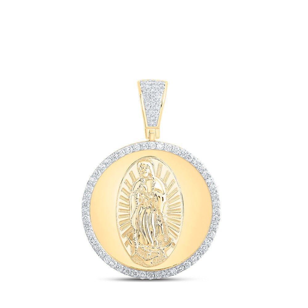 10kt Yellow Gold Men's Diamond Guadalupe Mary Charm Pendant - 1 Cttw - Splendid Jewellery