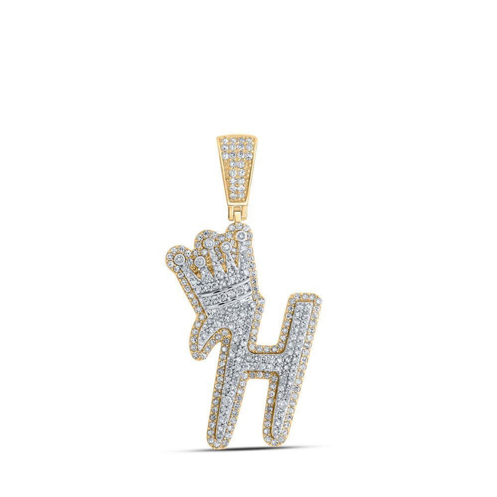10kt Yellow Gold Men's Diamond H Crown Letter Charm Pendant - 1 - 1/5 Cttw - Splendid Jewellery