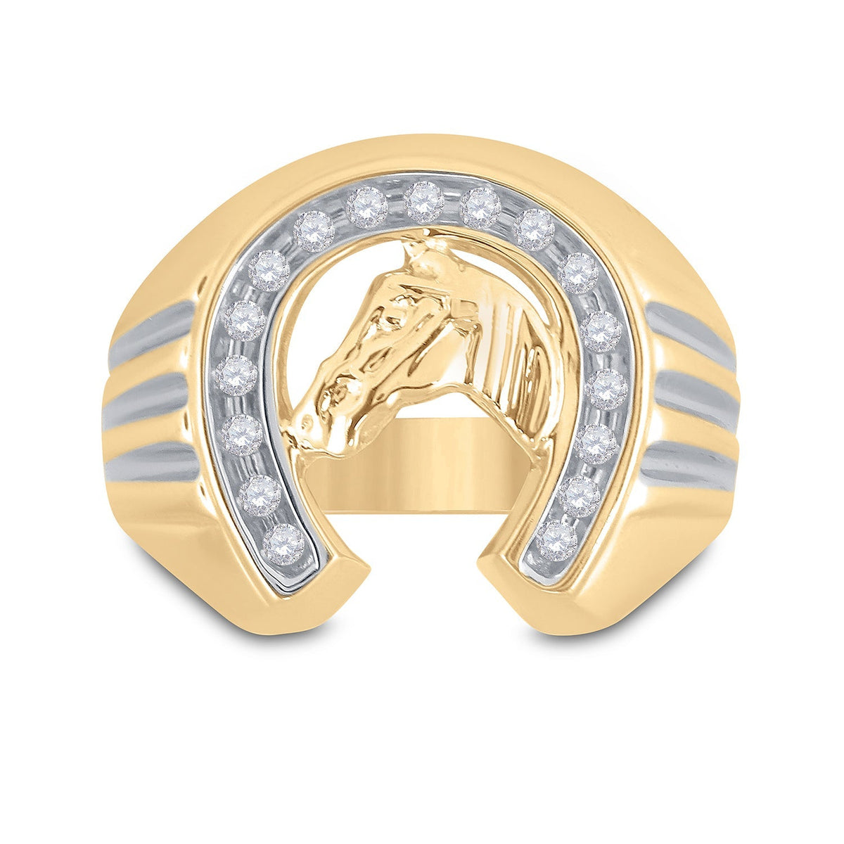 10kt Yellow Gold Men's Diamond Horseshoe Ring - Captivating Equestrian Brilliance - Splendid Jewellery